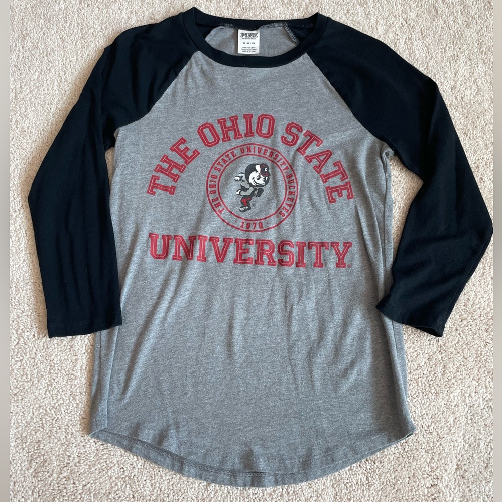 VS PINK Ohio State 3/4 Sleeve Tee